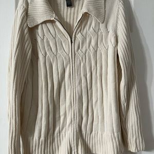 Additions By Chico’s Size 3 Women’s Beige Sweater Long Sleeve Zip Down. 100% co